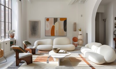 Wall Mural - Postmodernist style living room with furniture, art and painting