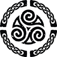 Wall Mural - Grunge Celtic Knot Circle and Celt Spirals