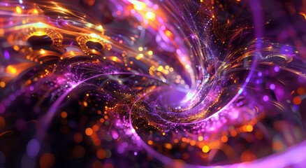 Poster - An abstract image of swirls, tunnels, spirals and fractals, with bright light and purple, yellow and lilac colors. Abstract digital art. Fractal and digital concept. digital projections, album artwork