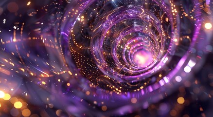 Poster - An abstract image of swirls, tunnels, spirals and fractals, with bright light and purple, yellow and lilac colors. Abstract digital art. Fractal and digital concept. digital projections, album artwork