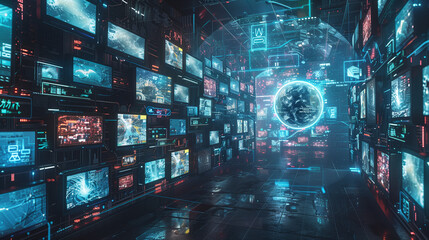 Digital contents concept. Social networking service. Streaming video. NFT. Non-fungible token. Wide angle visual for banners or advertisements., stereoscopic images. Digital contents concept.