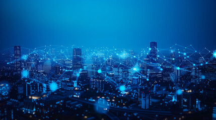 Smart city and abstract dot points connect with gradient lines and aesthetic Intricate wave line design, big data connection technology  AI