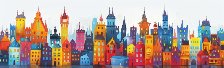 Wall Mural - painted city skyline Generative AI