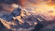 Panoramic view of snowy mountains at sunset. 3D Rendering