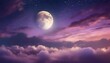 fantastical fantasy background of magical deep purple night sky with moon shining stars and mysterious clouds idyllic tranquil fabulous panoramic scene photo of moon is taken by me with my camera