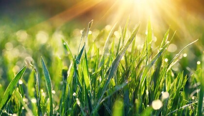 grass in meadow unusual grass lit by sunlight sunrays beautiful nature in spring