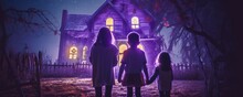 Child's Scared Looking Haunted Spooky House, Halloween Festive Background