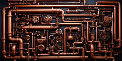 Wall Mural - Intricate Cooper pipes system