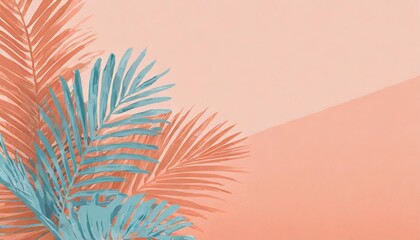 Wall Mural - coral summer background with copy space 3d illustration of tropical palm branch in pastel colors