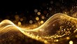 luxury golden wave of lights and sparkle elegant fluid data transfer technology bokeh gold swirl on black background dust particles card for luxury greetings business technology
