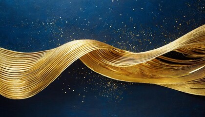 Canvas Print - golden wave on dark blue background