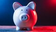 close up piggy bank on a dark background with red blue backlight banking concept bright neon lights
