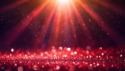 Wall Mural - dark red glitter lights show on stage with bokeh elegant lens flare abstract background dust sparks background