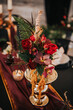 Red wedding table floral arrangement  