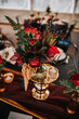 Red wedding table floral arrangement  