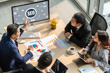 Poster - seo search engine optimization for modish e-commerce and online retail business showing on computer 