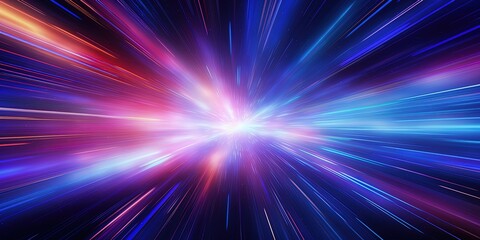 Poster - Light speed, hyperspace, space warp background. colorful streaks of light gathering towards the event horizon.
