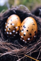 Wall Mural - two gold eggs in a nest