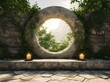 © sam - a stone arch with a round window and candles