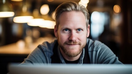 Wall Mural - a man with blue eyes and beard smiling