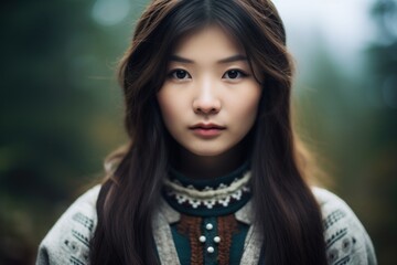 Canvas Print - a woman with long hair looking at the camera