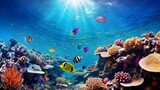 Fototapeta Most - Underwater panoramic view of the coral reef and tropical fish