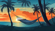A vector graphic of a hammock strung between palm trees.