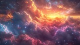 Fototapeta Most - a colorful cloud filled with stars above a sky, in the style of realistic fantasy artwork, birds-eye-view. Generative AI