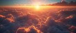 sky over clouds, in the style of photorealistic details, romantic landscape, high-angle, photo-realistic landscapes, golden light. Generative AI