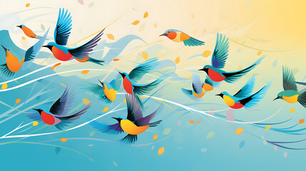 Wall Mural - A vector illustration of a group of migrating birds.