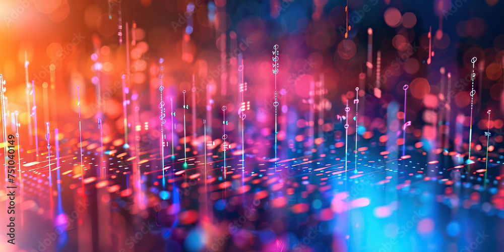 Music industry evolution background. Data visualization of streaming music trends, artist royalties, and music consumption habits. Music industry analysis concept