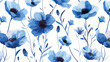 Flowers cartoon blue seamless pattern on white backg