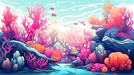Wall Mural - A vector image of a colorful coral reef.