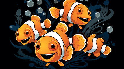 Wall Mural - A vector representation of a group of clownfish.