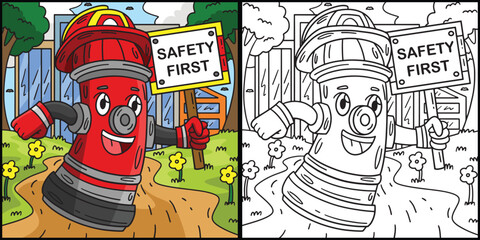 Wall Mural - Firefighter Fire Hydrant Coloring Illustration