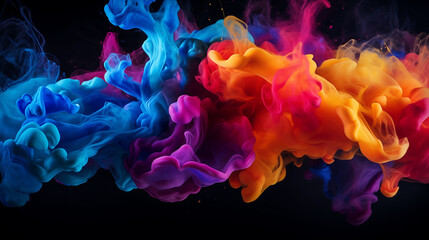Wall Mural - Black background with colorful splashes. Luxurious background with colorful abstract explosions.