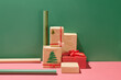© Marc Tran/Stocksy - Christmas wrapped gift boxes on pink table background