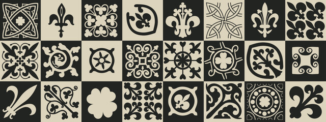 Wall Mural - Celtic seamless pattern. Medieval square tiles with Irish folk tribal motifs and knots. 