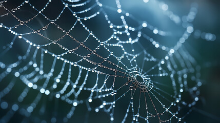 The intricate pattern of a spider web symbolizes networking technology