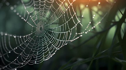 The intricate pattern of a spider web symbolizes networking technology
