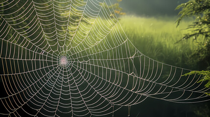 The intricate pattern of a spider web symbolizes networking technology