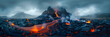  Majestic lava flows in Icelandic volcanic eruption,
Volcano landscape Mountain lava background
