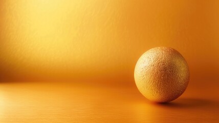 Wall Mural - Textured orange sphere placed on a smooth yellow surface, simple elegance
