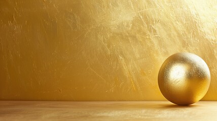 Wall Mural - A matte golden sphere on a rough textured golden background, symbolizing luxury