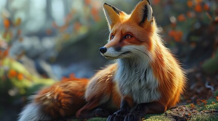 Wall Mural - adorable fox in a forest. created with generative ai.
