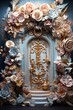 3d illustration of a beautiful vintage door decorated with flowers and leaves