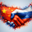 a Handshake with China and Russia flag blended on it 