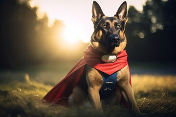 Wall Mural - a german shepherd dressed as a super hero, Generative AI 