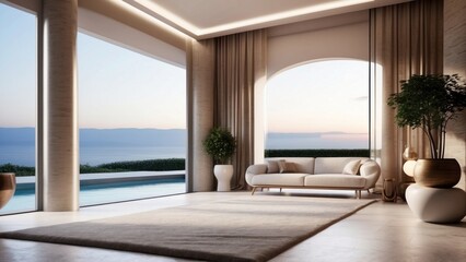 Wall Mural - Describe the grand entrance of your modern villa, with sleek Italian design, a dramatic foyer, and an immediate view that takes your breath away