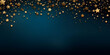 gold stars decorations on blue background, new year festive, christmas banner. empty space for text
